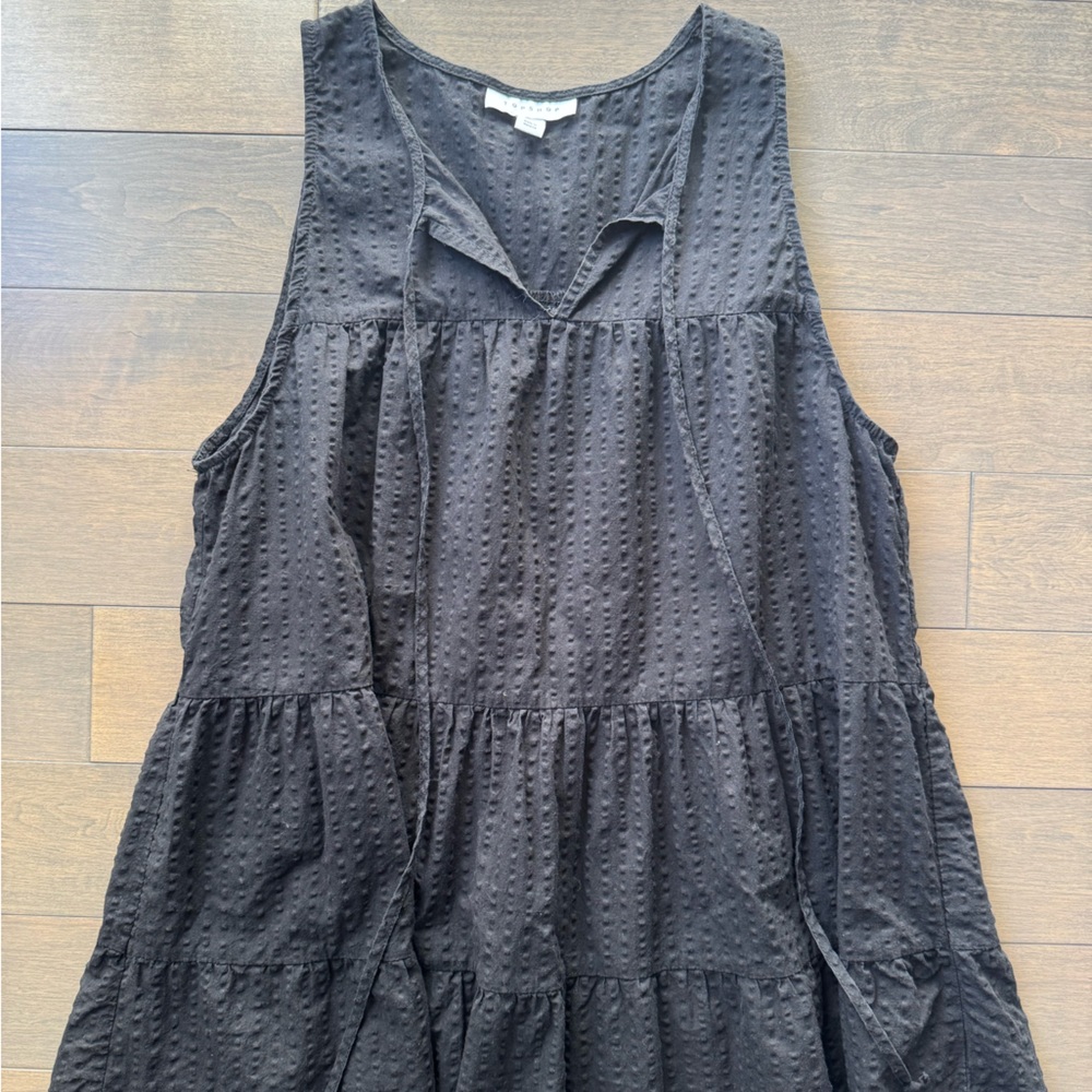 Topshop Black Textured Sleeveless Dress